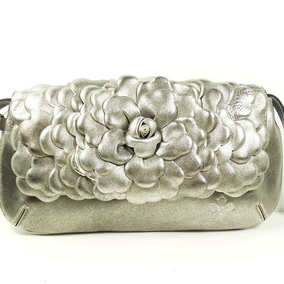 PATRICIA NASH Baku Platinum Color Petals Leather Clutch Crossbody - Picture 2 of 7